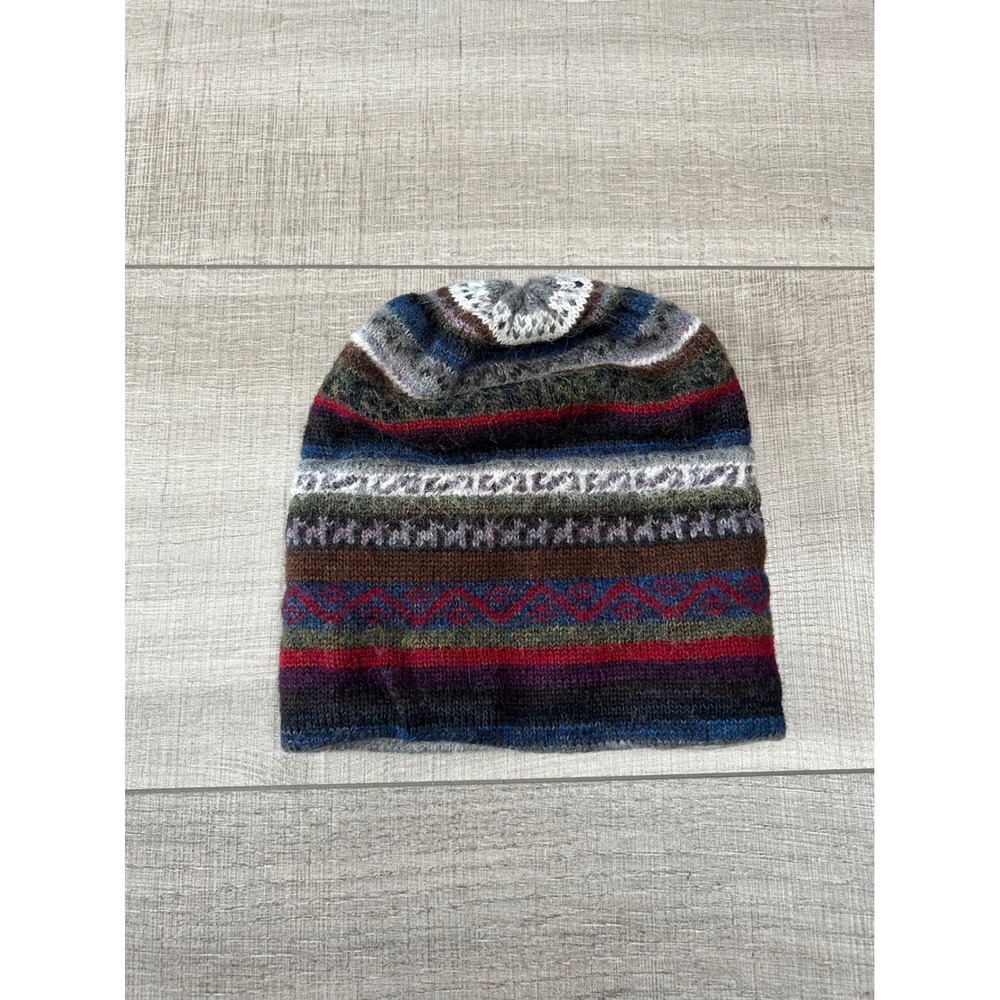 Baby Alpaca Wool Beanie Hat Handmade Peru Inka Tradition‎ Fair Isle Stripe OS